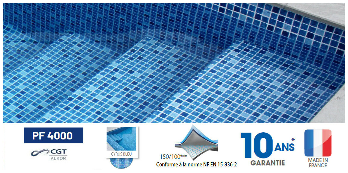 liner pvc armé 150/100 ème imprimé mosaïque Cyrus Bleu pf4000 astral