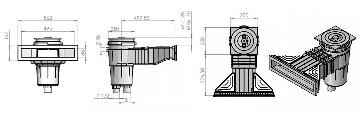 dimensions du skimmer norm xxl prestige gm vis parker  Gris anthracite