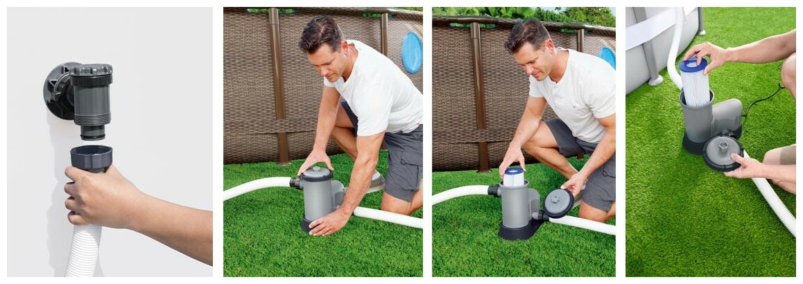 installation du filtre à cartouche Bestway 5,678 m³/h - Piscine hors sol de 1100-31 700 L