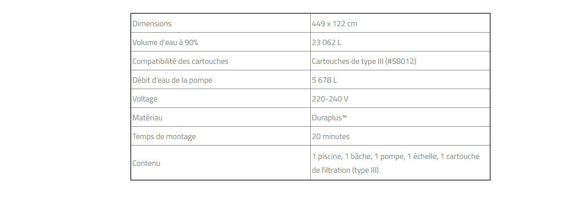 caractéristiques de la piscine Bestway hors sol Steel Pro Max™ ronde effet pierre - Ø 5.49 x H.1.22 m