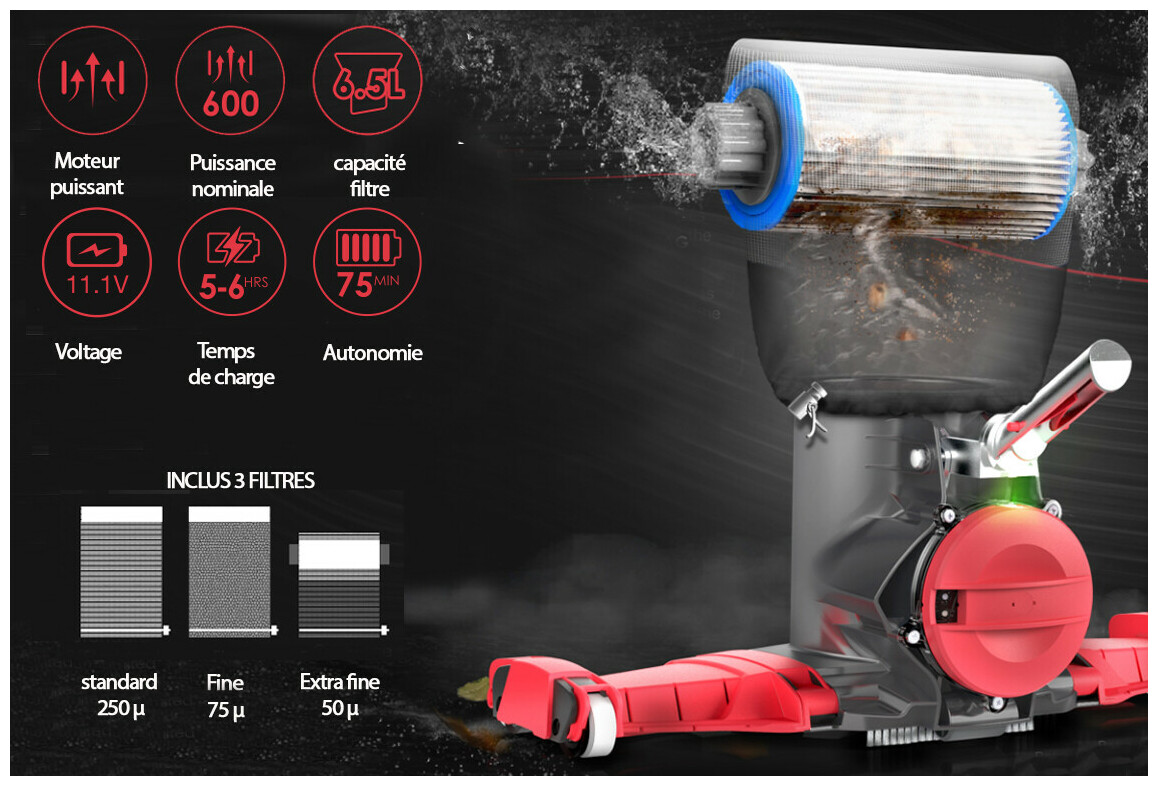 caractéristiques de l'aspirateur de piscine voltera 105 par Kokido