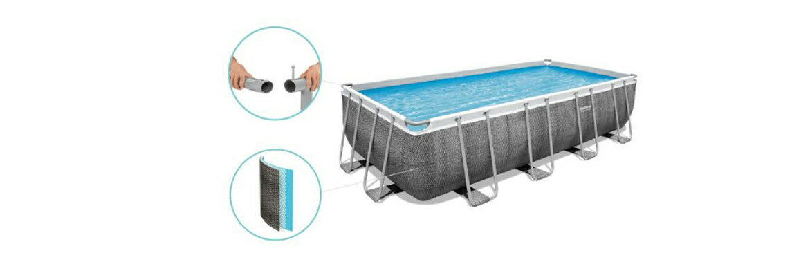 descriptif Piscine hors sol Power Steel rectangle rotin gris - 4.04 x 2.01 x H.1 m