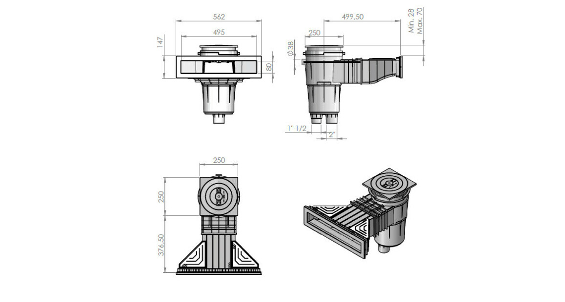 Skimmer Miroir norm XXL prestige gm vis parker sable béton/liner