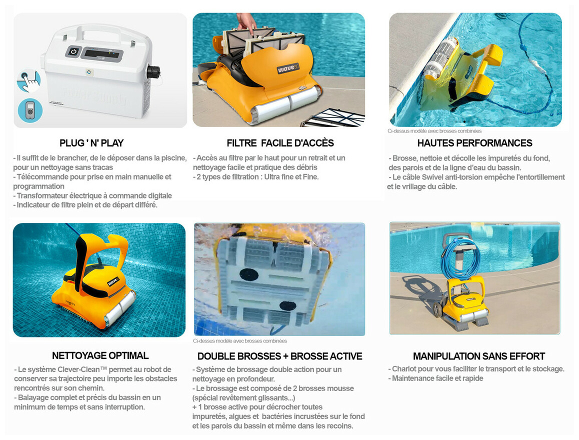 détails du robot de piscines collectives Wave 80 brosses mousse - Bassins de 15 à 18 m
