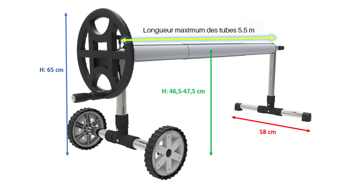 dimensions de l'enrouleur télescopique Eco Plus O'Clair pour bâches de 2 à 5.5 m