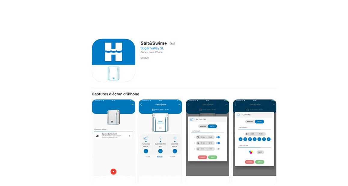 application pour salt and swim 2.0 plus 