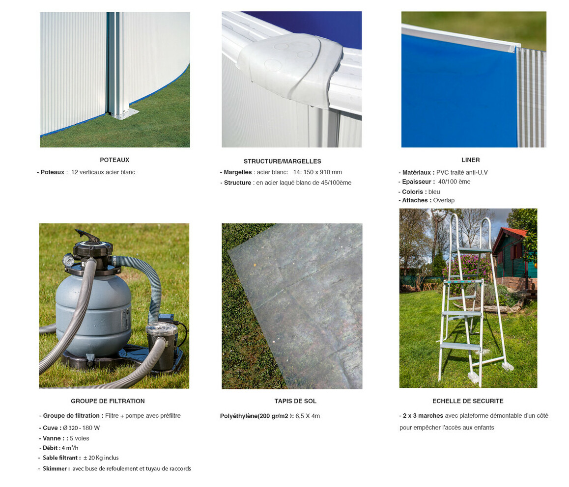 équipement Kit piscine acier blanc Varadero - En Huit 5.00 x 3.40 x 1.20 m