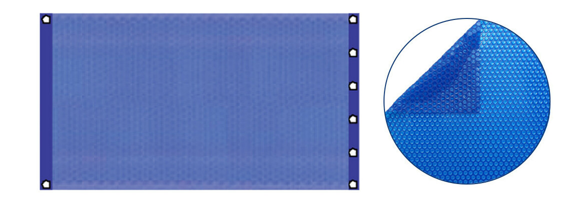 détails de la Bâche à bulles rectangulaires 400µ bleu - Bordée 2 côtés