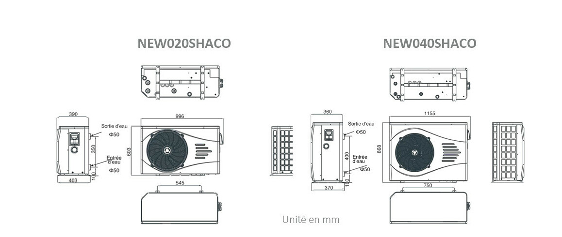 dimensions de la pompe à chaleur Pacfirst PASRW