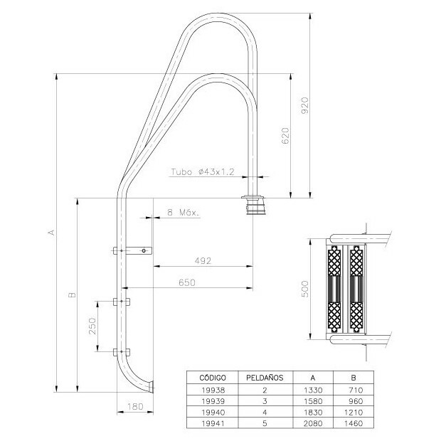 echelle 2 marches asymetrique piscine center 39788100