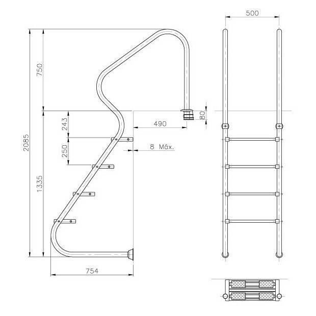 echelle acces facile 4 marches piscine center 56838900