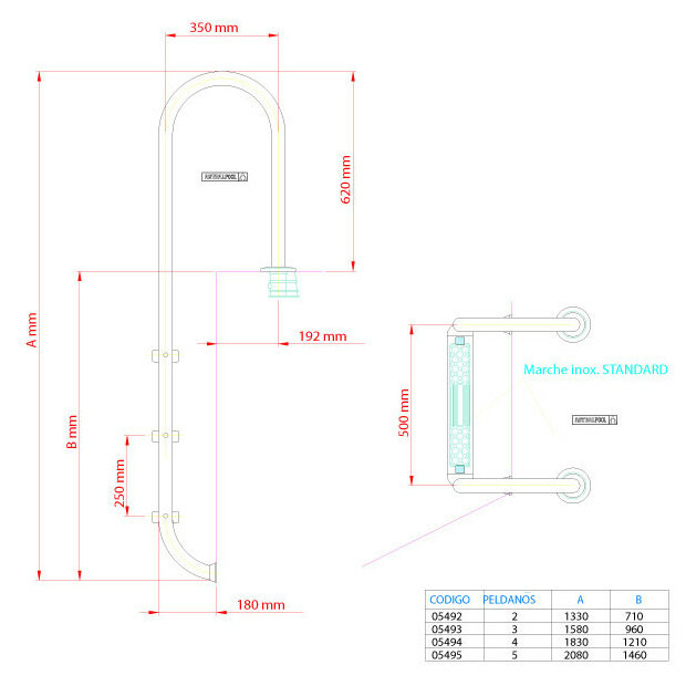 echelle droite 2 marches piscine center 31884100