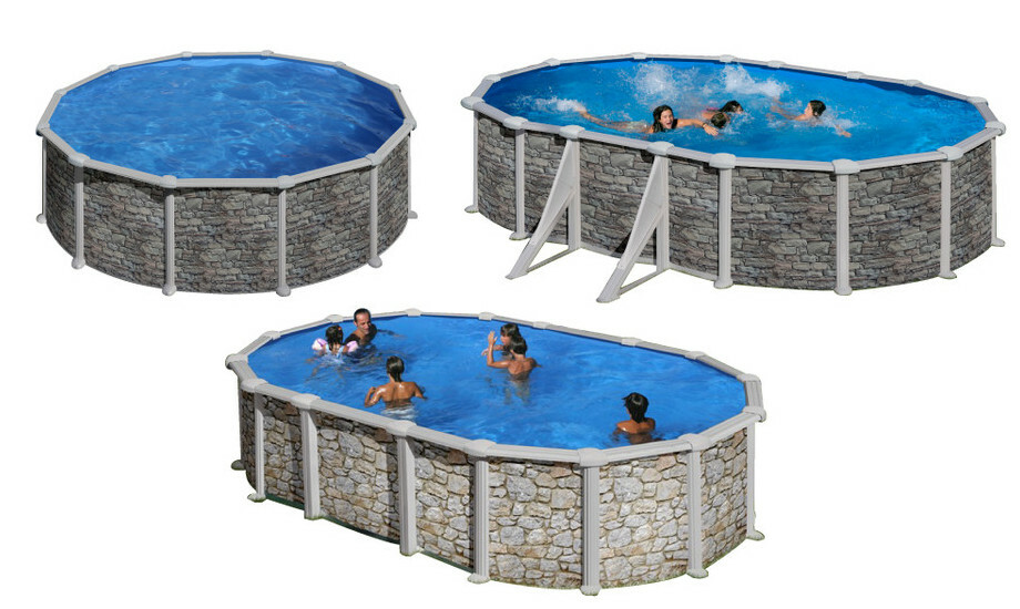 kit piscine hors sol corcega acier aspect pierre ronde 350 x h132cm piscine center 1463414303