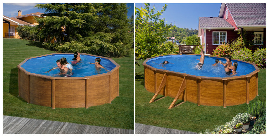 kit piscine hors sol sicilia acier aspect bois ronde 460 x h120 cm piscine center 1463396025