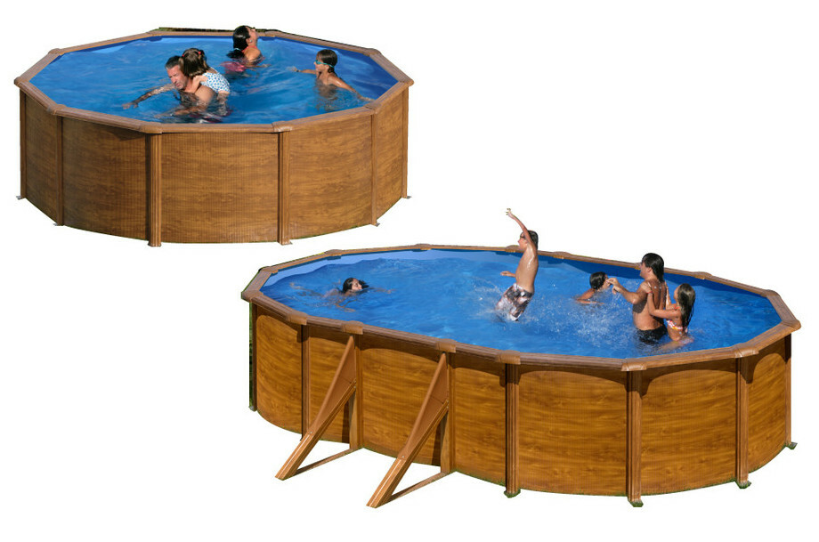 kit piscine hors sol sicilia acier aspect bois ronde 460 x h120 cm piscine center 1463405097