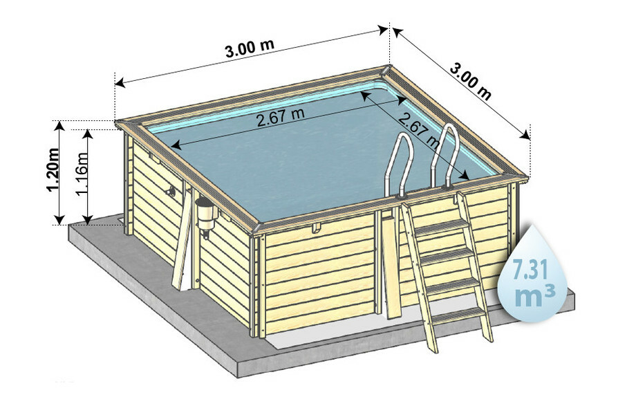 piscine bois woodfirst original carree 300 x 300 x 120 cm liner bleu pale piscine center 1455283659