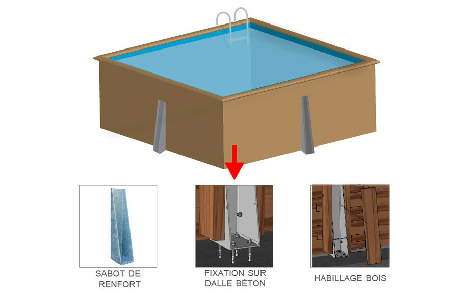 piscine bois woodfirst original carree 300 x 300 x 120 cm liner bleu pale piscine center 1455288336