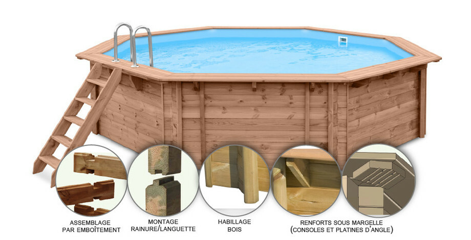 piscine bois woodfirst original octogonale 511 x 124 cm liner bleu pale piscine center 1455619939
