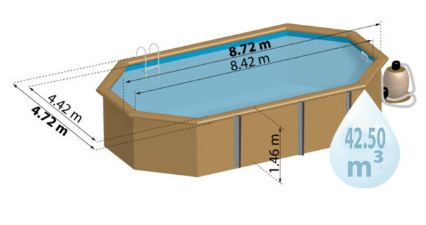 piscine bois woodfirst original octogonale allongee 872 x 472 x 146 liner bleu pale piscine center 1429712902