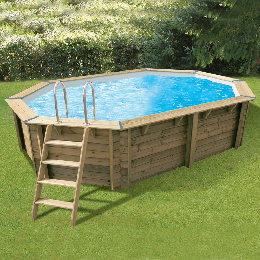 Piscine bois octogonale allongée  Azura 490 x 355 x H.130 cm