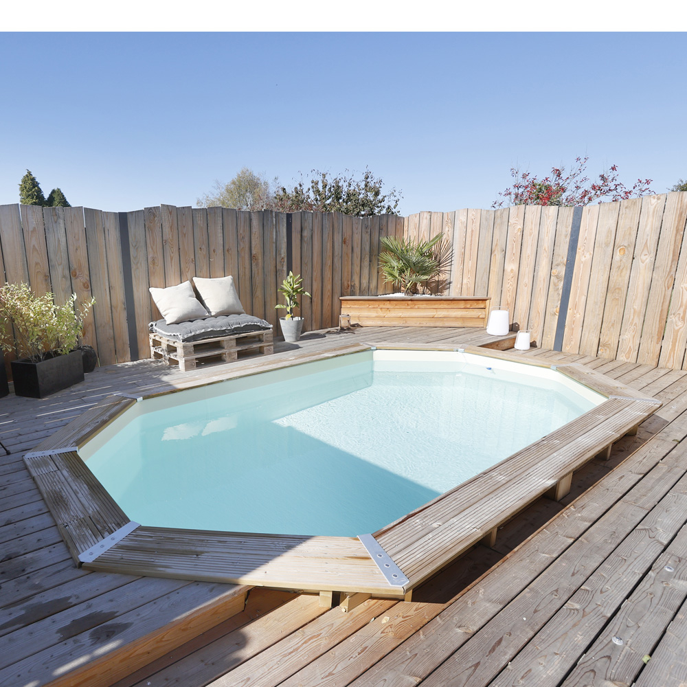 Piscine bois octogonale allongée Azura 610 x 400 x H.120 cm