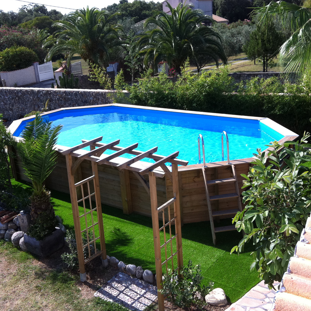 Piscine bois octogonale allongée Azura 750 x 400 x H.130 cm