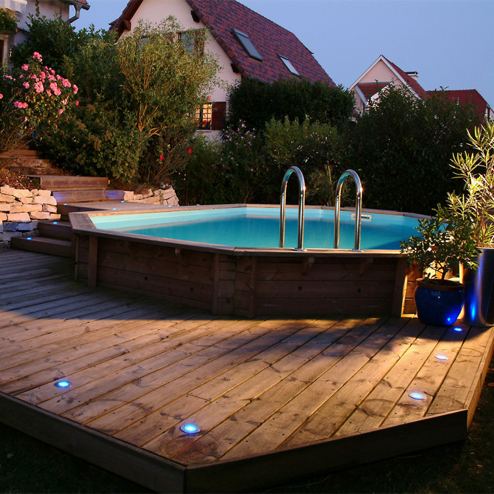 Piscine bois octogonale allongée Ubbink Sunwater 490 x 300 x H.120 cm