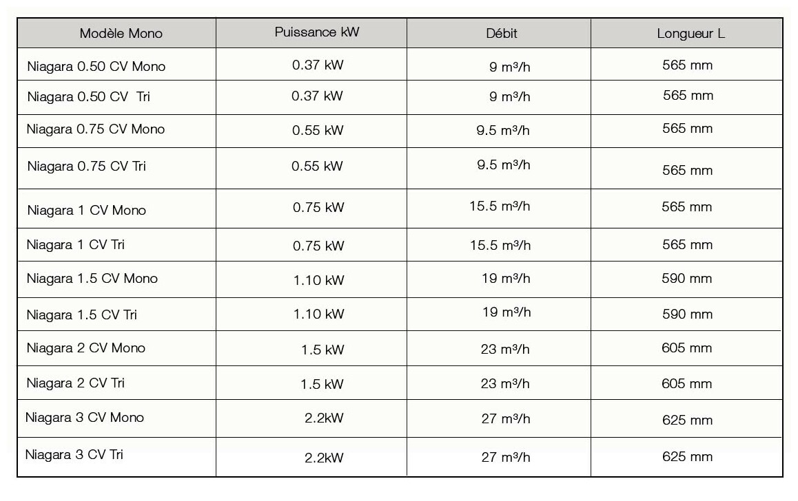 caractéristiques de la pompe de filtration de piscine Astral Niagara