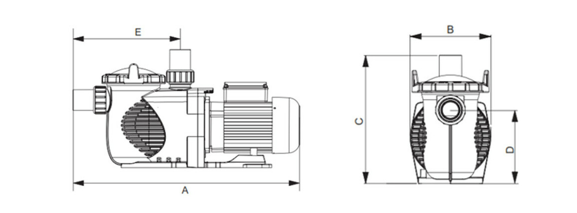 sch&eacute;ma des dimensions de la pompe de filtration Super Power Pump 