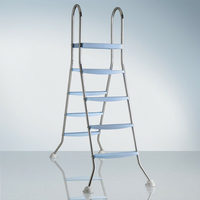 Echelle acier inoxydable 2 x 4 marches avec plateforme pour piscine hors-sol GRE H142 cm