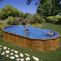 Kit piscine hors-sol Amazonia acier aspect bois ovale - 730 x 375 x H.132 cm