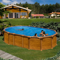 kit piscine hors sol amazonia acier aspect bois ovale 610 x 375 x h 132 cm 29856