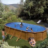 kit piscine hors sol mauritius acier aspect bois ovale 4 renforts 610 x 375 x h132 cm 29862