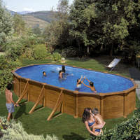 Kit piscine hors-sol Mauritius acier aspect bois ovale - 610 x 375 x H132 cm