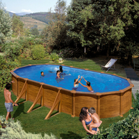 Kit piscine hors-sol Mauritius acier aspect bois ovale - 730 x 375 x H132 cm