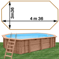 Piscine bois Woodfirst Original octo allongée 436 x 336 x 120 liner blanc