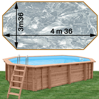 Piscine bois Woodfirst Original octo allongée 436 x 336 x 120 liner marbre gris