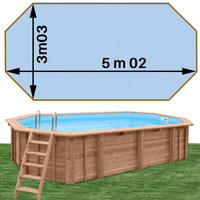 Piscine bois Woodfirst Original octo allongée 502 x 303 x 120 cm liner bleu pâle