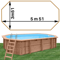 Piscine bois Woodfirst Original octo allongée 551 x 351  x 120 liner blanc