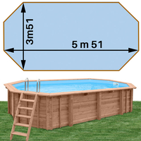 Piscine bois woodfirst original octo allongée 551 x 351 x 120 liner bleu pâle