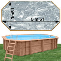 Piscine bois Woodfirst Original octo allongée 551 x 351  x 120 liner marbre gris
