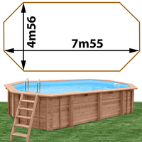 Piscine bois Woodfirst Original octo allongée 755 x 456 x 146 cm liner blanc