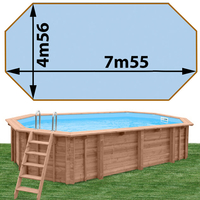 Piscine bois Woodfirst Original octo allongée 755 x 456 x 146 cm liner bleu pâle