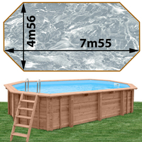 Piscine bois Woodfirst Original octo allongée 755 x 456 x 146 cm liner marbre gris