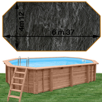 Piscine bois Woodfirst Original Octogonale allongée 637 x 412 x 133 liner ardoise