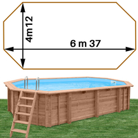 Piscine bois Woodfirst Original Octogonale allongée 637 x 412 x 133 liner blanc