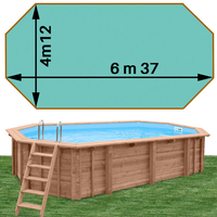 Piscine bois Woodfirst Original Octogonale allongée 637 x 412 x 133 liner vert caraïbes