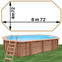 Piscine bois Woodfirst Original Octogonale allongée 672 x 472 x 146 liner blanc