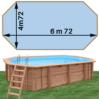 Piscine bois Woodfirst Original Octogonale allongée 672 x 472 x 146 liner bleu pâle