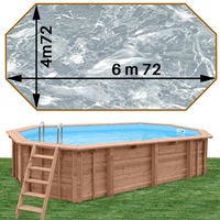 Piscine bois woodfirst original octogonale allongée 672 x 472 x 146 liner marbre gris